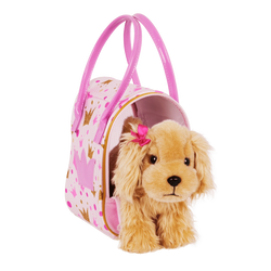 Cocker Spaniel ve Pembe Taç Desenli Çantası