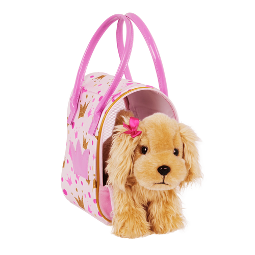 Cocker Spaniel ve Pembe Taç Desenli Çantası
