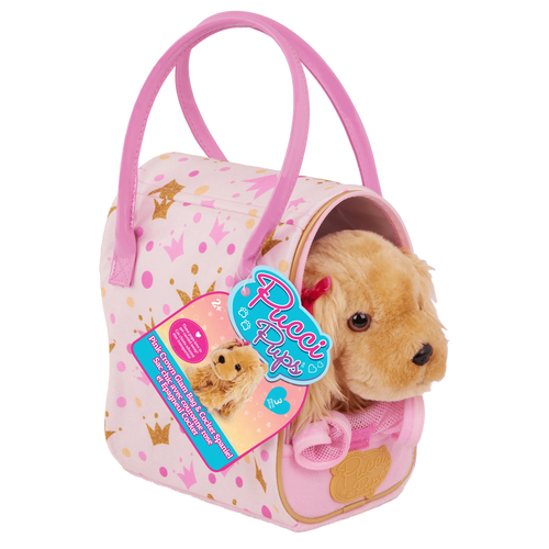 Cocker Spaniel ve Pembe Taç Desenli Çantası